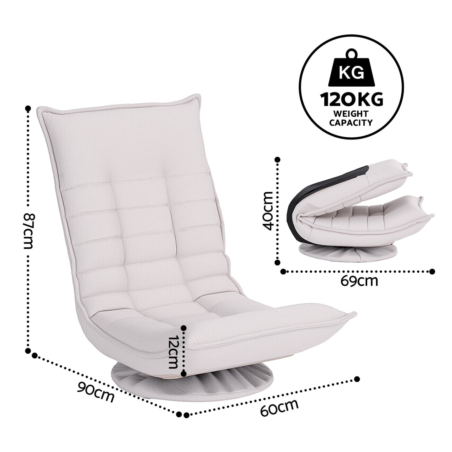 Milada Swivel Floor Chair 5 Adjustable Foldable Lounge Seat Floor Sofa Chair - Beige Grey