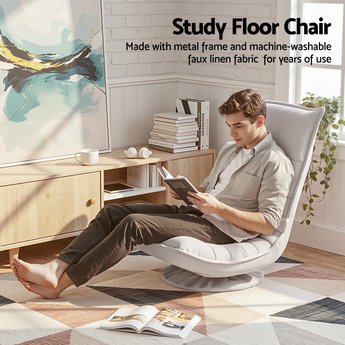 Milada Swivel Floor Chair 5 Adjustable Foldable Lounge Seat Floor Sofa Chair - Beige Grey