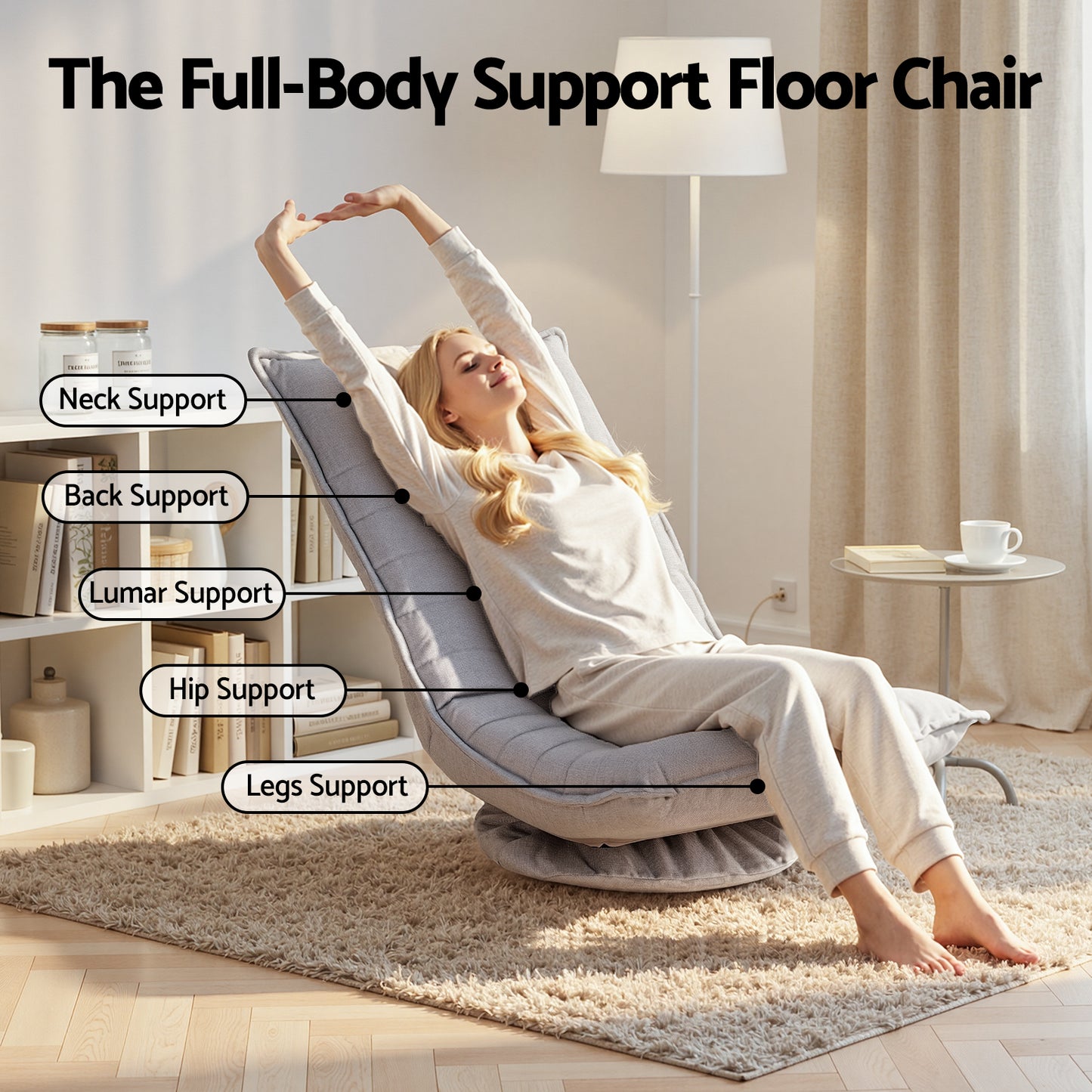 Milada Swivel Floor Chair 5 Adjustable Foldable Lounge Seat Floor Sofa Chair - Beige Grey