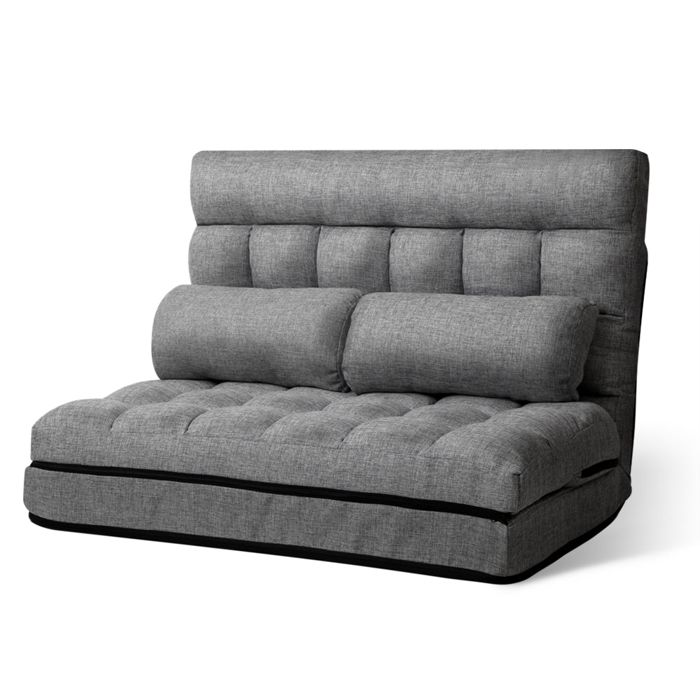 Merryn 2-Seater Fabric Folding Floor Sofa Bed Lounge - Grey