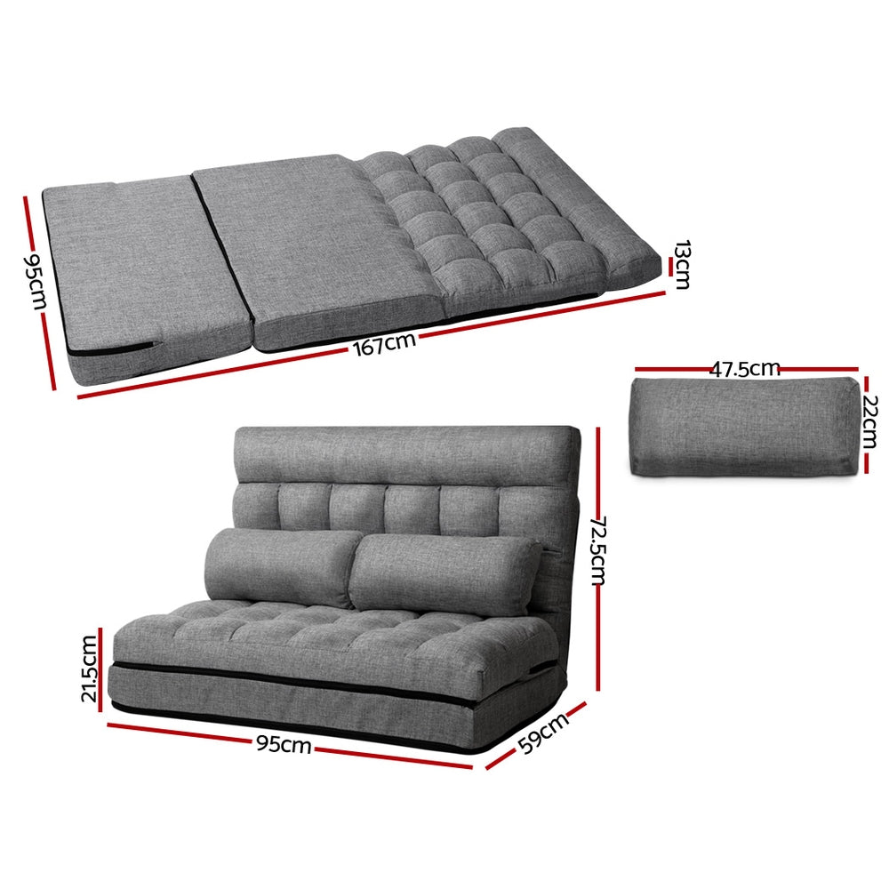 Merryn 2-Seater Fabric Folding Floor Sofa Bed Lounge - Grey