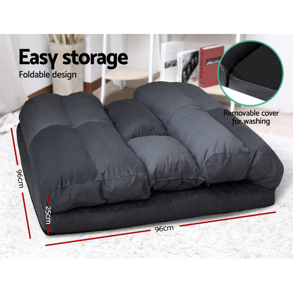 Mallery 2-Seater Chaise Adjustable Floor Sofa Bed Lounge - Charcoal