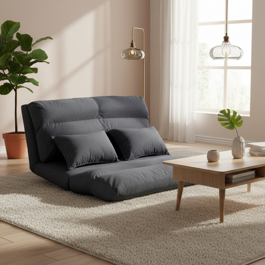 Mallery 2-Seater Chaise Adjustable Floor Sofa Bed Lounge - Charcoal