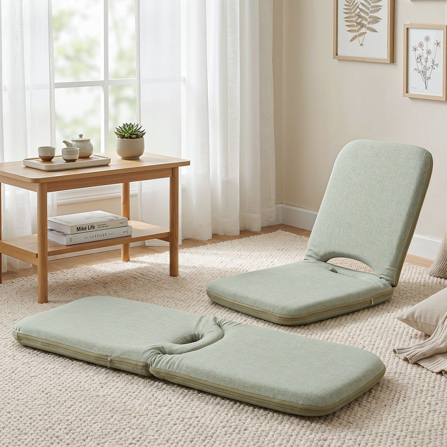 Floor Chair 5 Position Adjustable Green Lazy Sofa for Living Room Bedroom