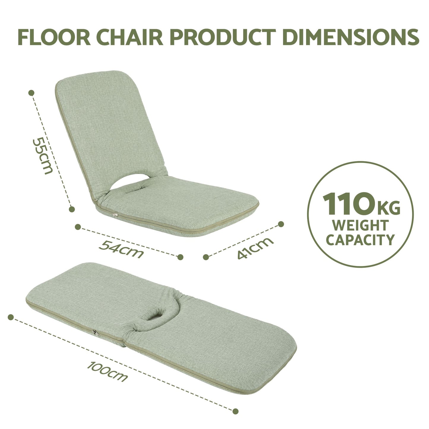 Floor Chair 5 Position Adjustable Green Lazy Sofa for Living Room Bedroom