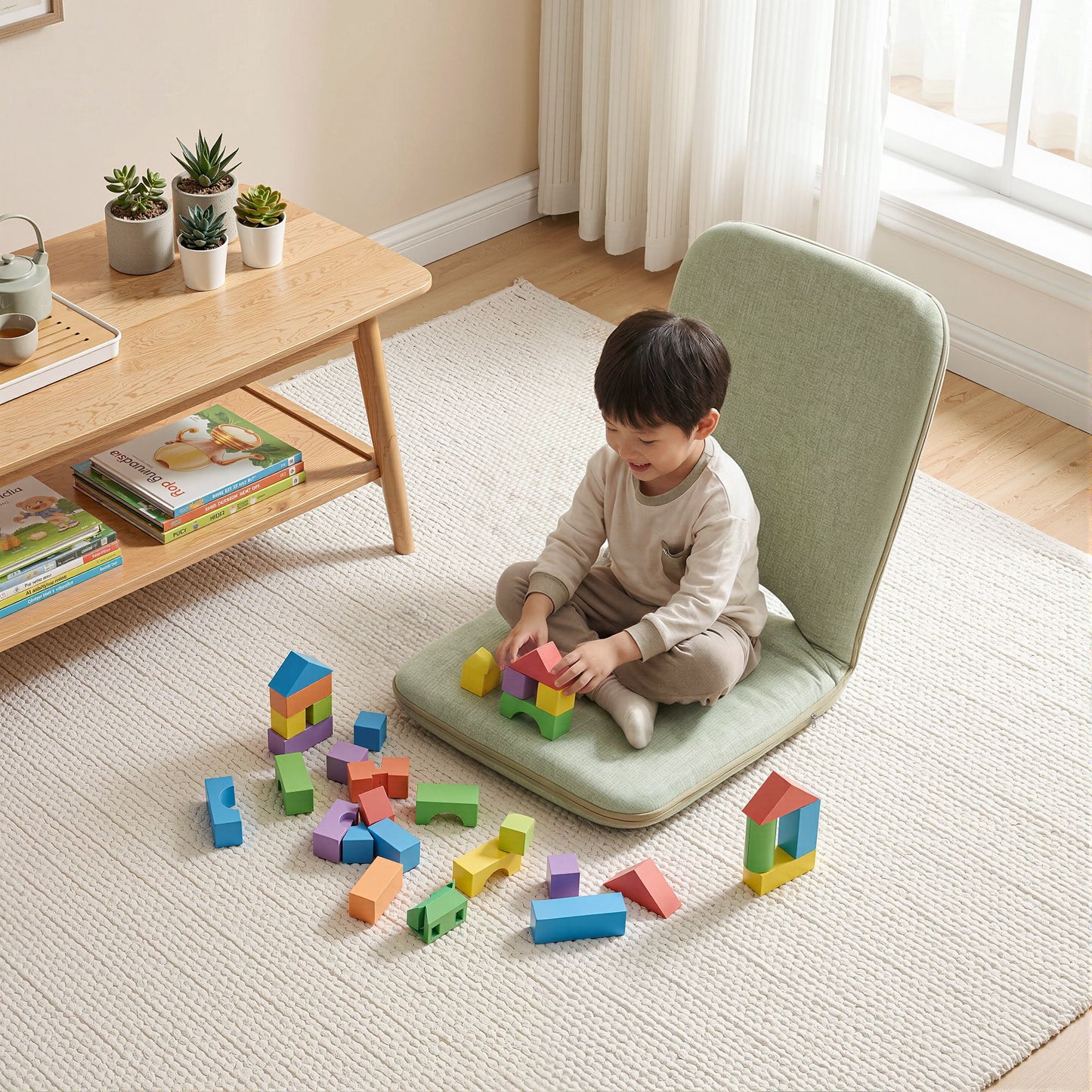 Floor Chair 5 Position Adjustable Green Lazy Sofa for Living Room Bedroom