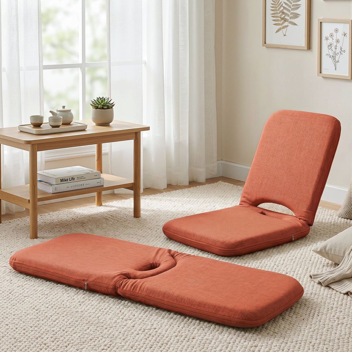 Floor Chair 5 Position Adjustable Orange Lazy Sofa for Living Room Bedroom