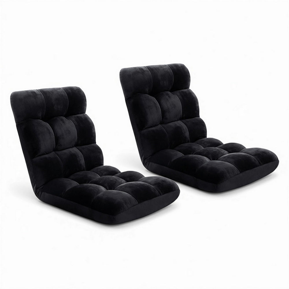 Set of 2 Marget Lounge Sofa Bed Flannel Fabric - Black