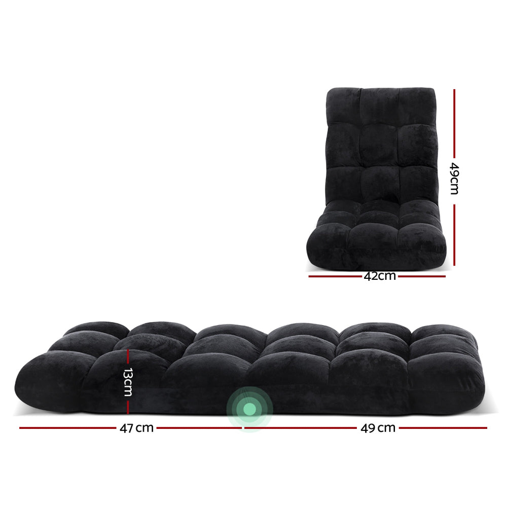 Set of 2 Marget Lounge Sofa Bed Flannel Fabric - Black