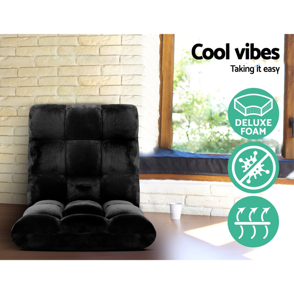 Set of 2 Marget Lounge Sofa Bed Flannel Fabric - Black