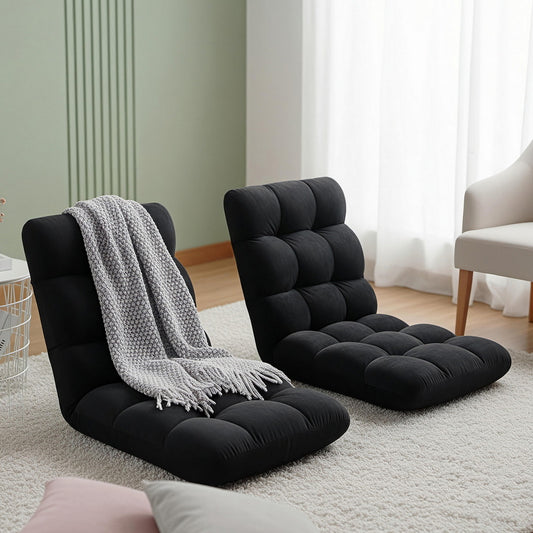 Set of 2 Marget Lounge Sofa Bed Flannel Fabric - Black