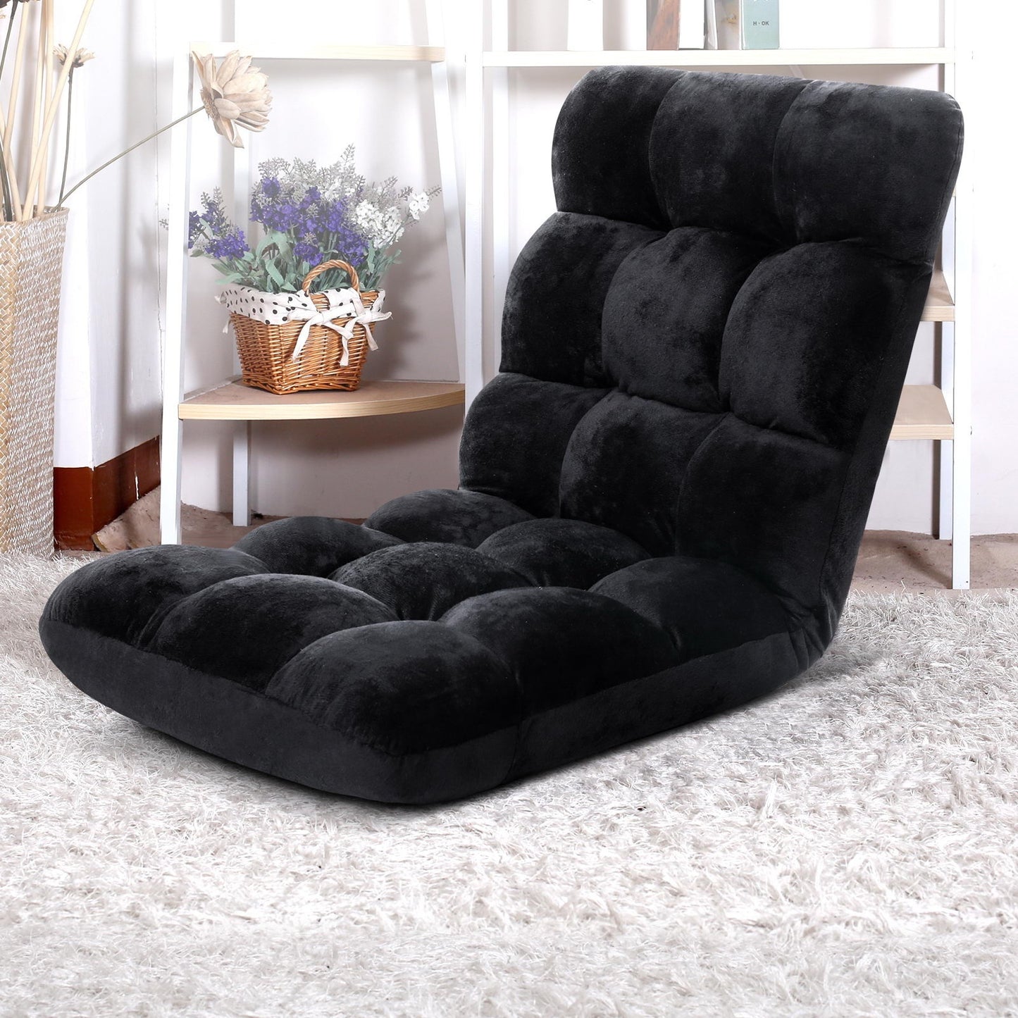 Set of 4 Marget Lounge Sofa Bed Flannel Fabric - Black