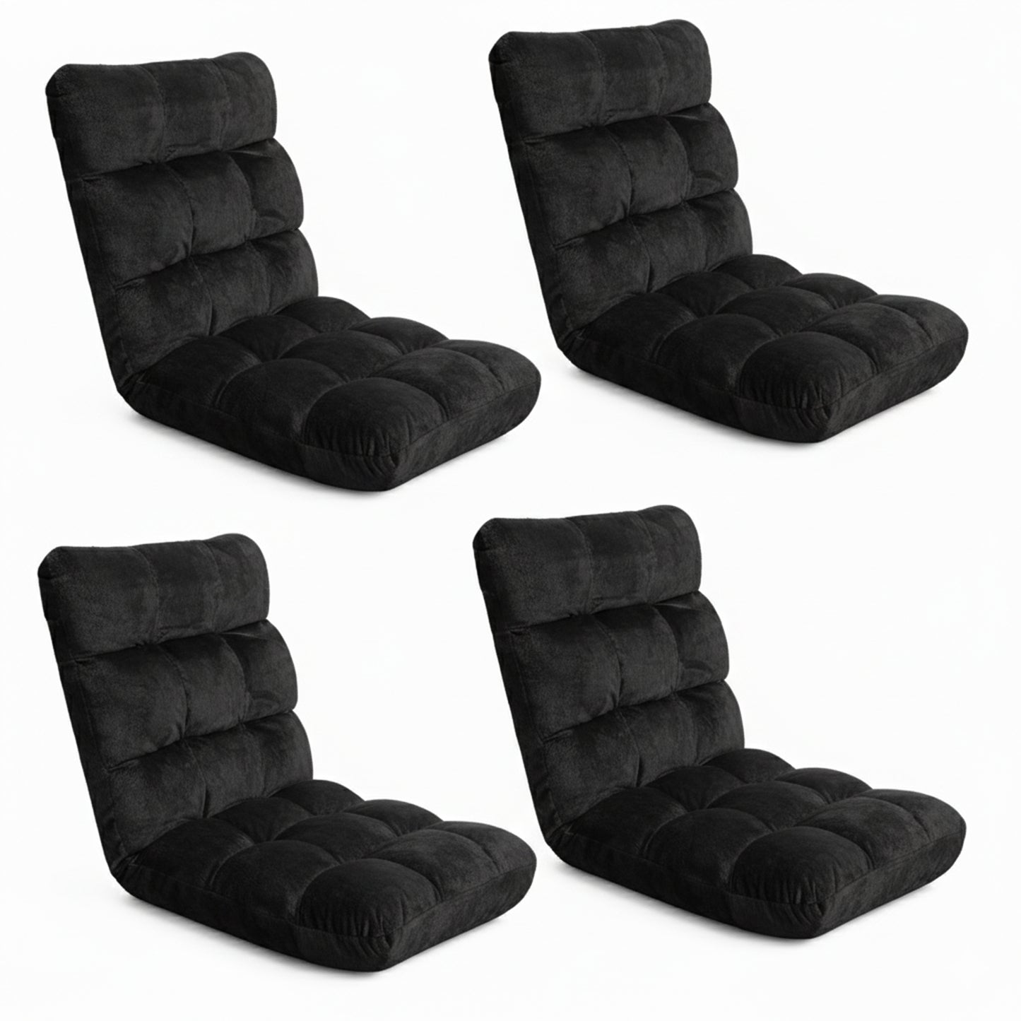 Set of 4 Marget Lounge Sofa Bed Flannel Fabric - Black