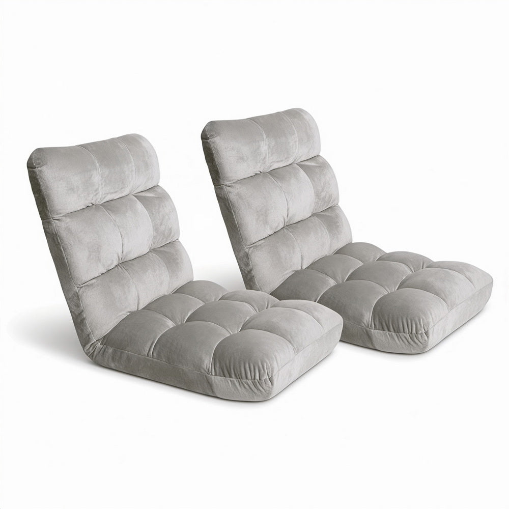 Set of 2 Marget Lounge Sofa Bed Flannel Fabric - Grey