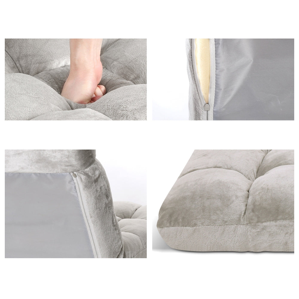 Set of 2 Marget Lounge Sofa Bed Flannel Fabric - Grey
