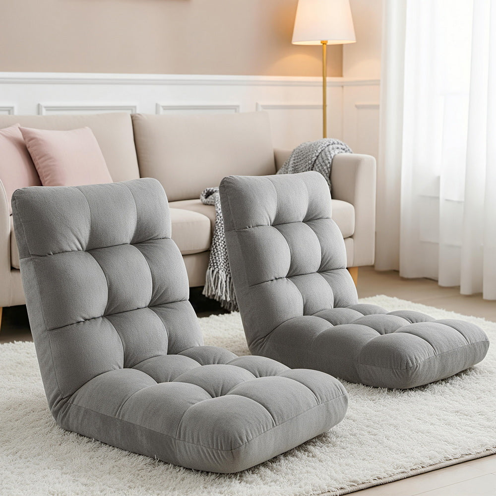 Set of 2 Marget Lounge Sofa Bed Flannel Fabric - Grey