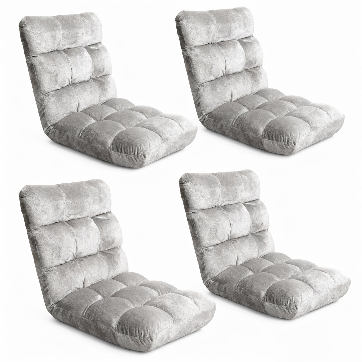 Set of 4 Marget Lounge Sofa Bed Flannel Fabric - Grey