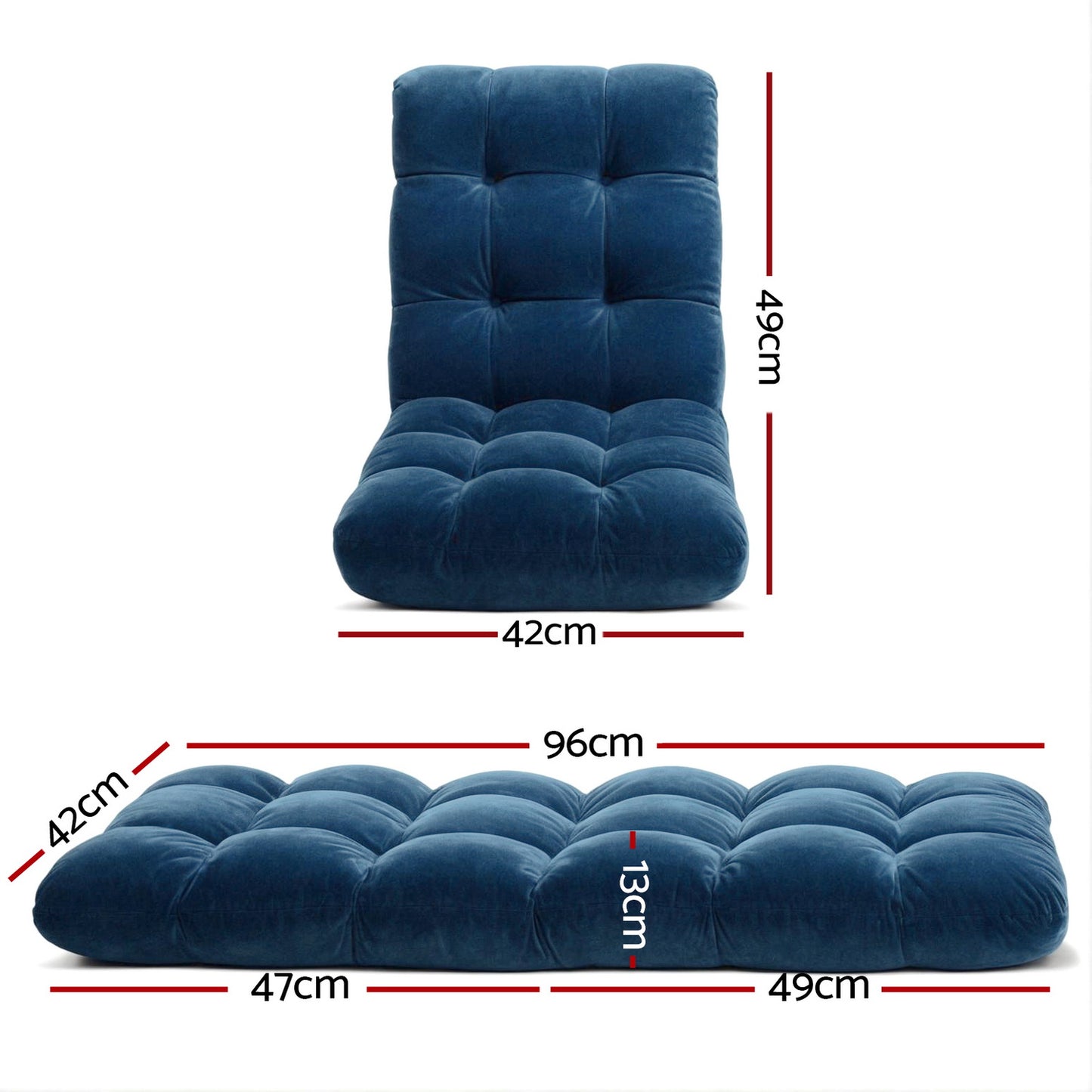 Set of 2 Marget Floor Lounge Sofa Bed Flannel Fabric - Navy