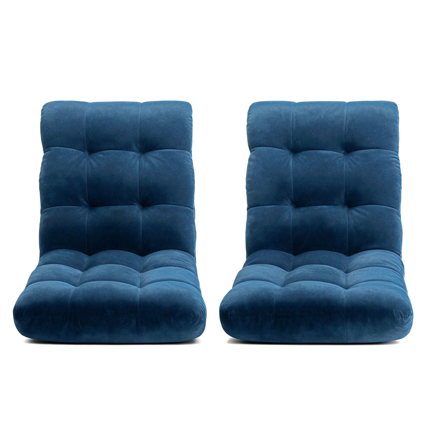 Set of 2 Marget Floor Lounge Sofa Bed Flannel Fabric - Navy