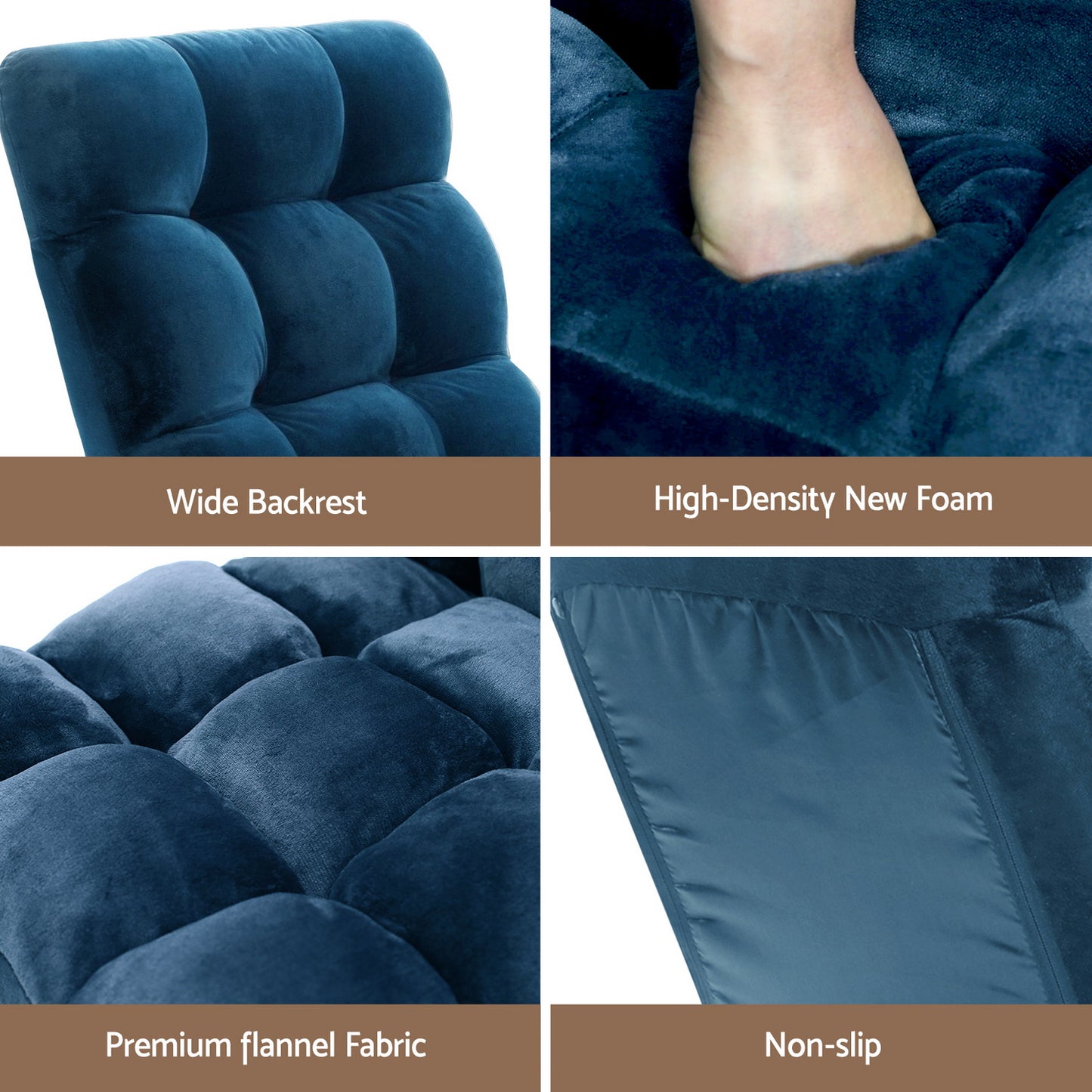 Set of 2 Marget Floor Lounge Sofa Bed Flannel Fabric - Navy