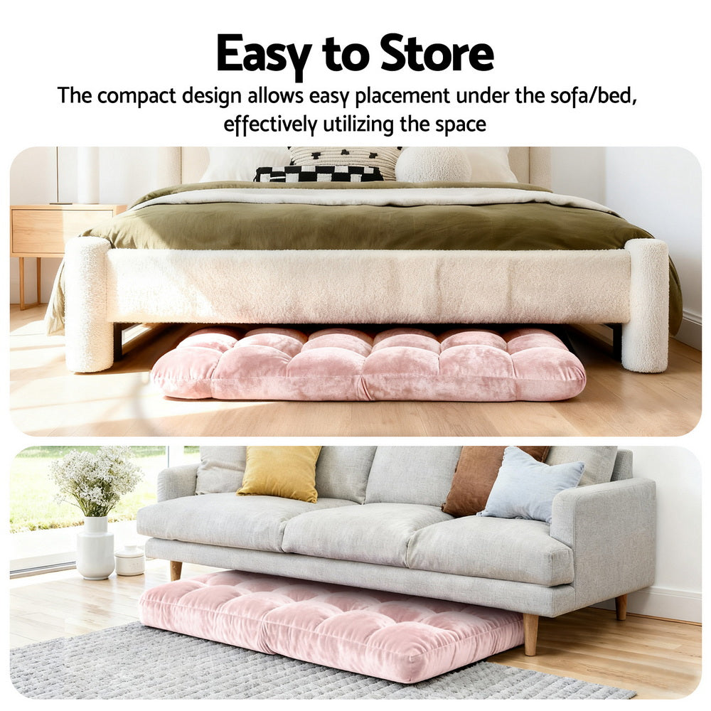Marget Floor Lounge Sofa Bed Flannel Fabric - Pink