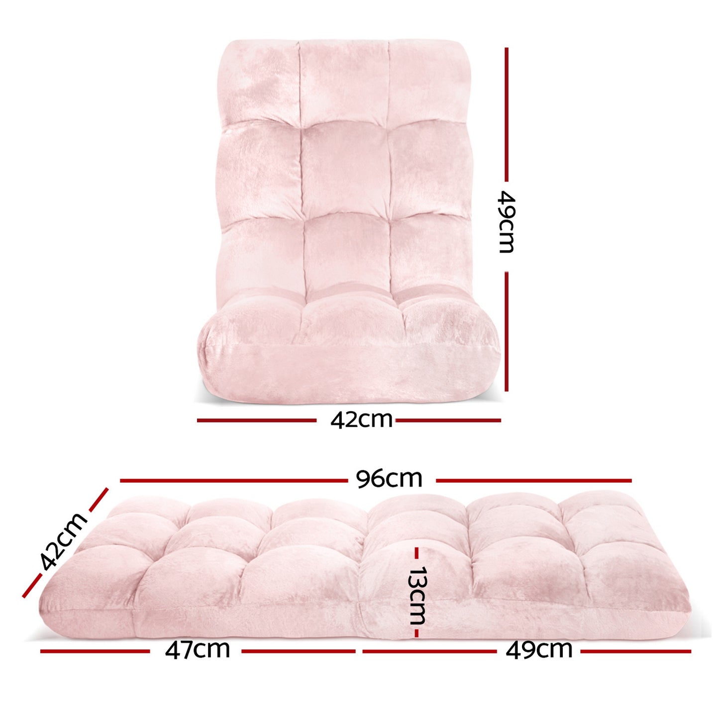Set of 2 Marget Floor Lounge Sofa Bed Flannel Fabric - Pink