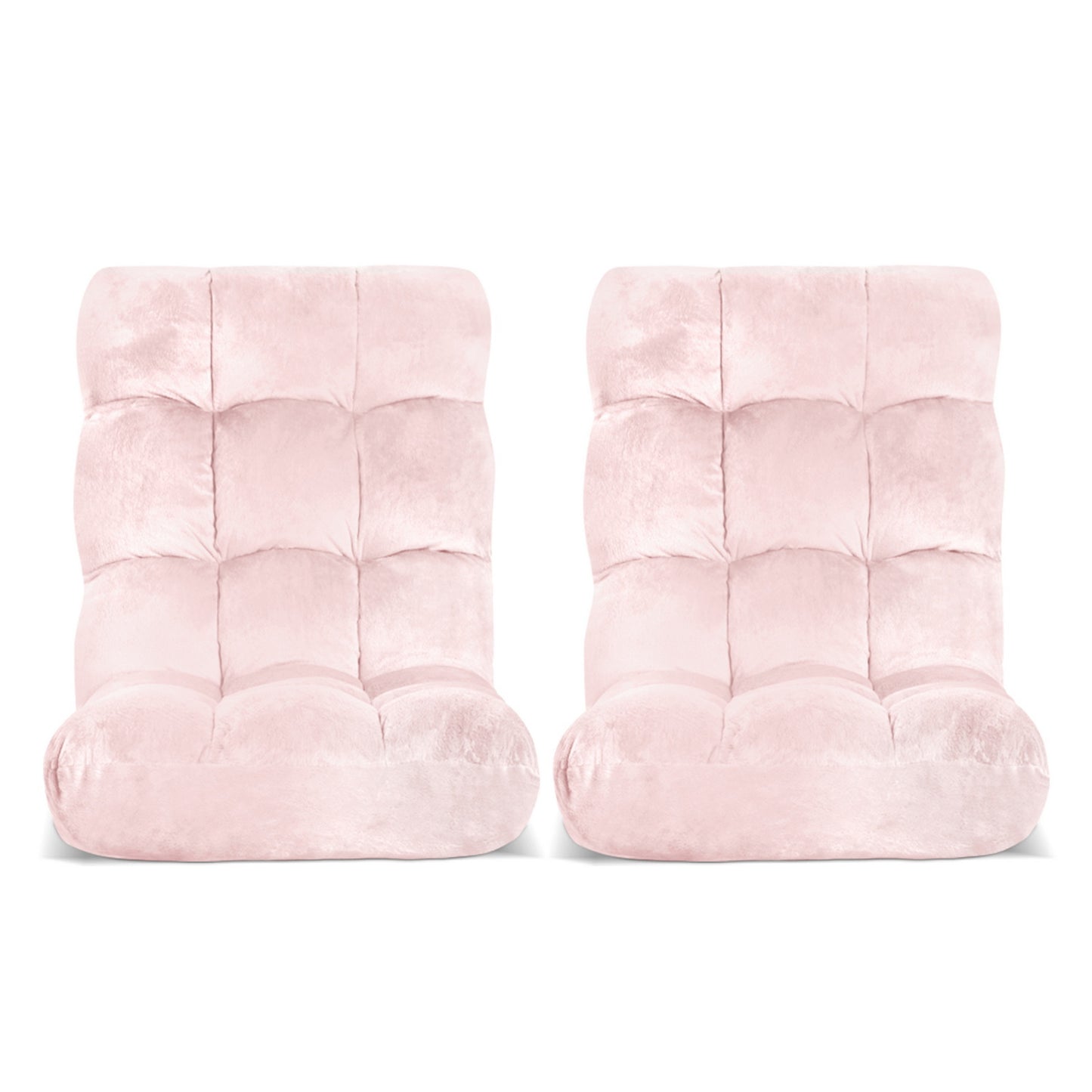 Set of 2 Marget Floor Lounge Sofa Bed Flannel Fabric - Pink