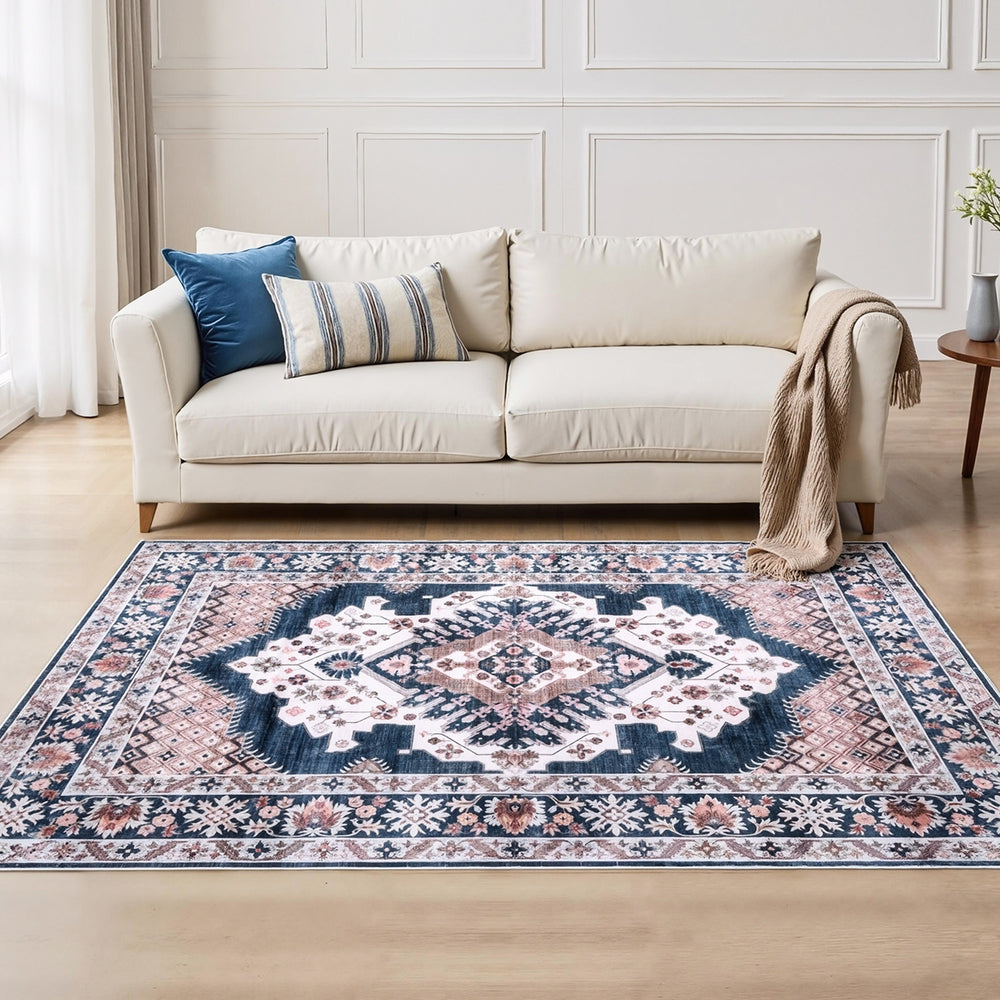 Hynek 160x230cm Floor Rug  Large Washable Persian Area Rug Living Room Carpet - Blue