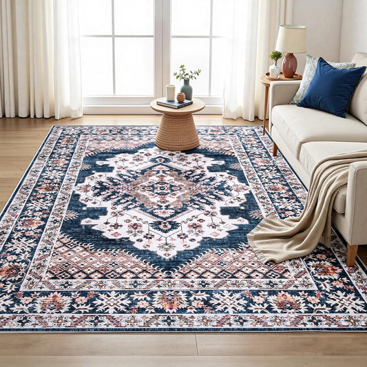 Hynek 200x290cm Floor Rug Large Washable Persian Area Rug Living Room Carpet - Blue
