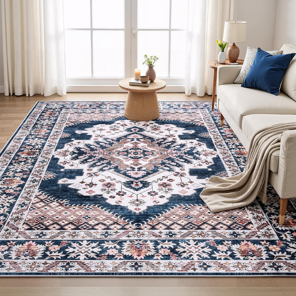 Hynek 240x340cm Floor Rug Large Washable Persian Area Rug Living Room Carpet - Blue