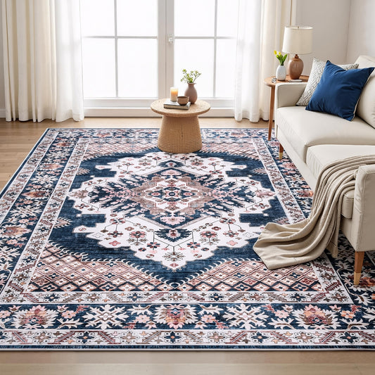 Hynek 240x340cm Floor Rug Large Washable Persian Area Rug Living Room Carpet - Blue