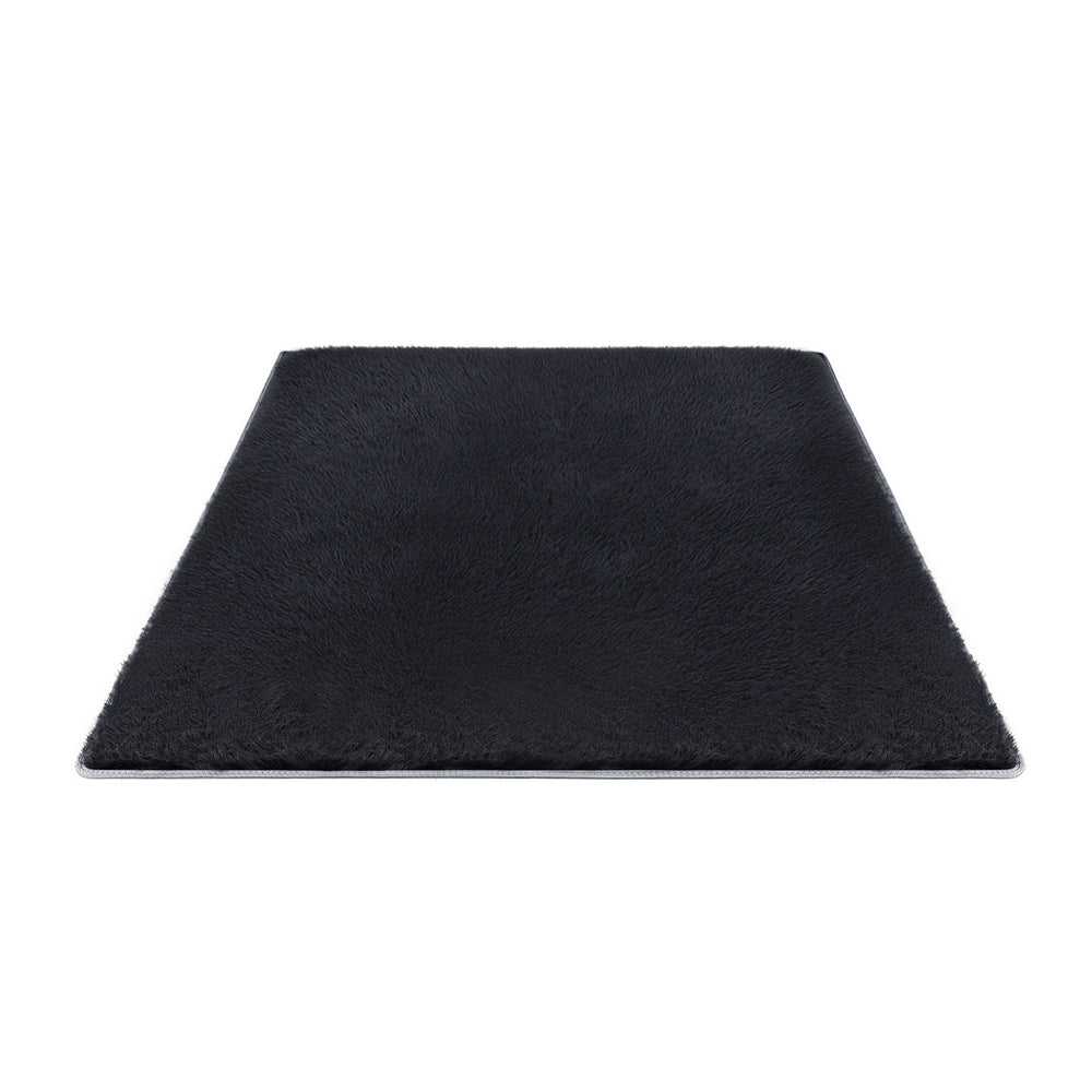 Lumir 140x200cm Floor Rug Plush Area Shaggy Rug Living Room Bedroom Carpet - Black