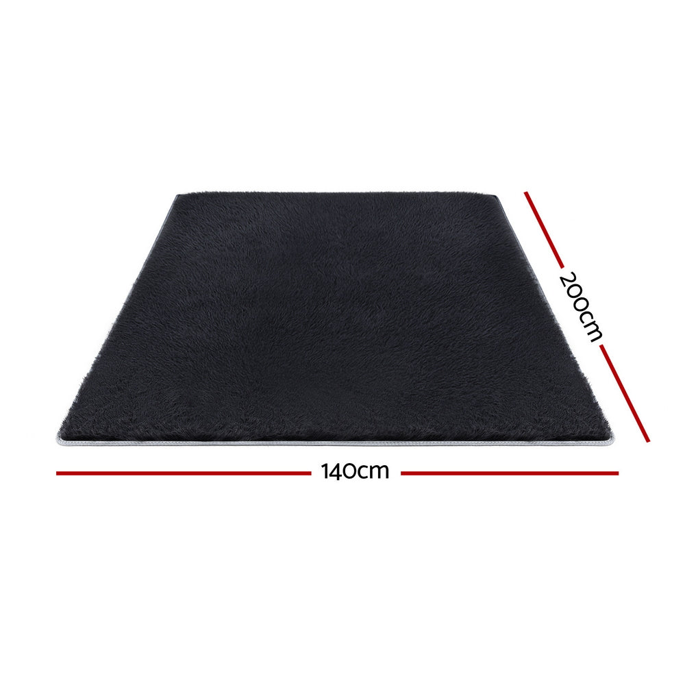 Lumir 140x200cm Floor Rug Plush Area Shaggy Rug Living Room Bedroom Carpet - Black