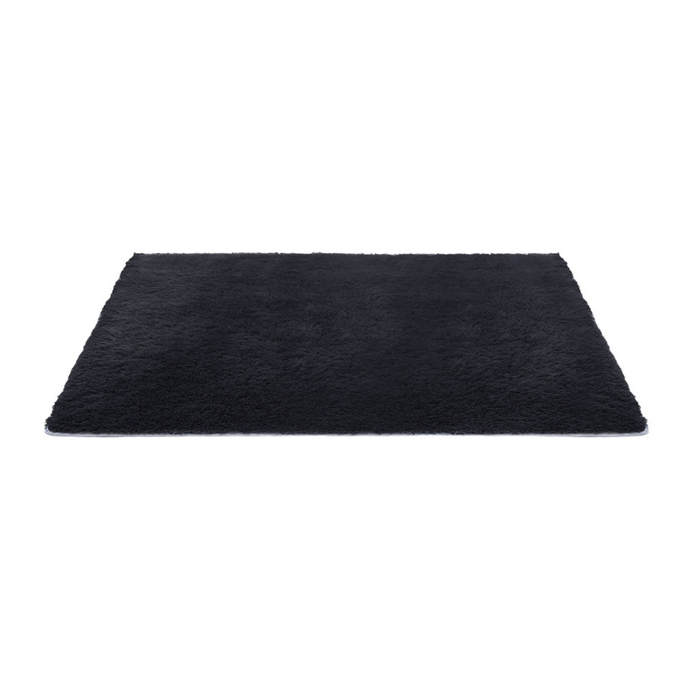 Lumir 140x200cm Floor Rug Plush Area Shaggy Rug Living Room Bedroom Carpet - Black
