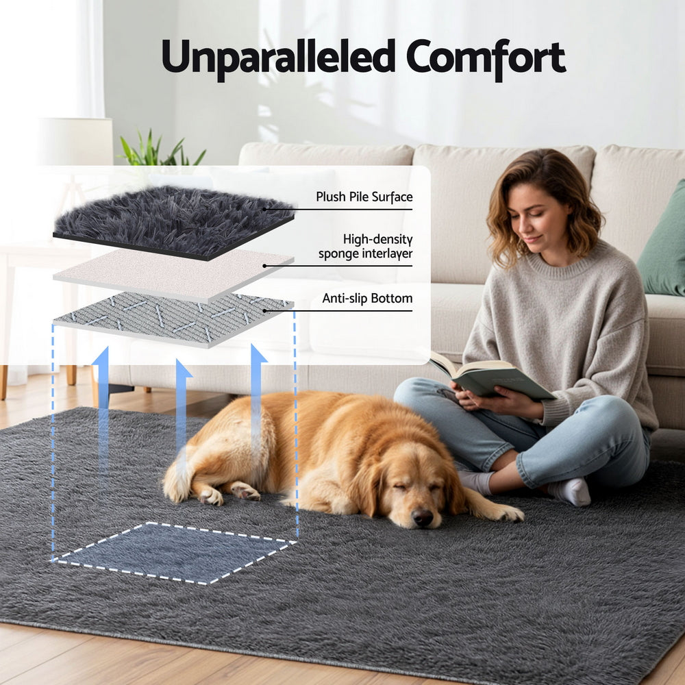 Lumir 160x230cm Floor Rug  Plush Area Shaggy Rug Living Room Bedroom Carpet - Grey