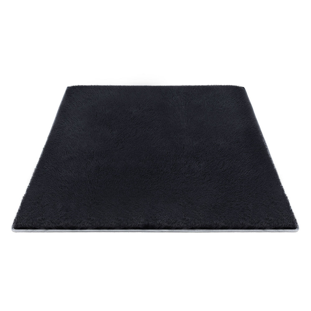 Lumir 200x290cm Lumir 200x290cm Floor Rug Plush Area Shaggy Rug Living Room Bedroom Carpet Black Black