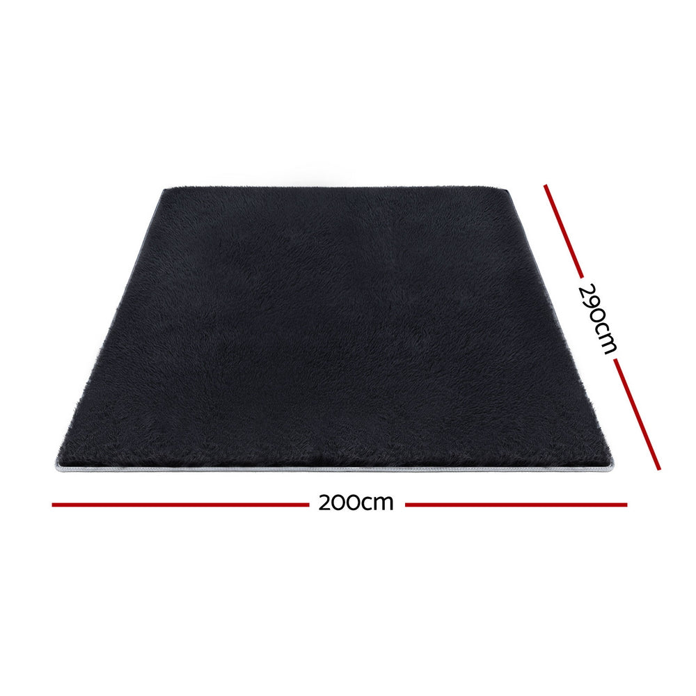 Lumir 200x290cm Lumir 200x290cm Floor Rug Plush Area Shaggy Rug Living Room Bedroom Carpet Black Black