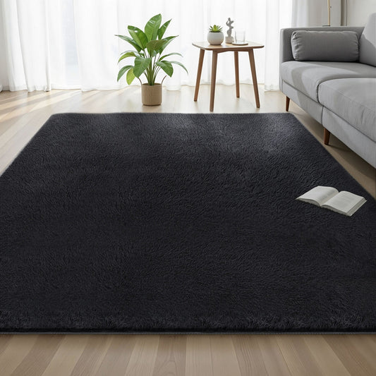 Lumir 200x290cm Lumir 200x290cm Floor Rug Plush Area Shaggy Rug Living Room Bedroom Carpet Black Black