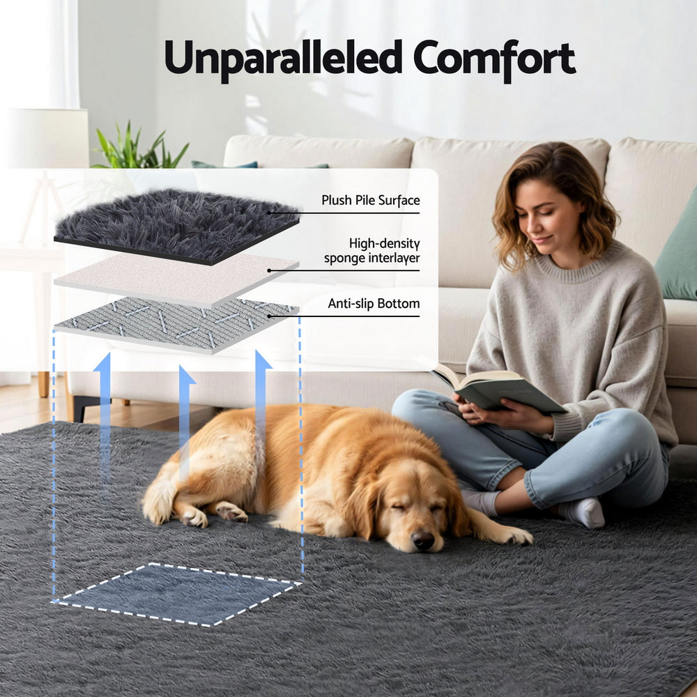 Lumir 200x290cm Floor Rug  Plush Area Shaggy Rug Living Room Bedroom Carpet - Grey