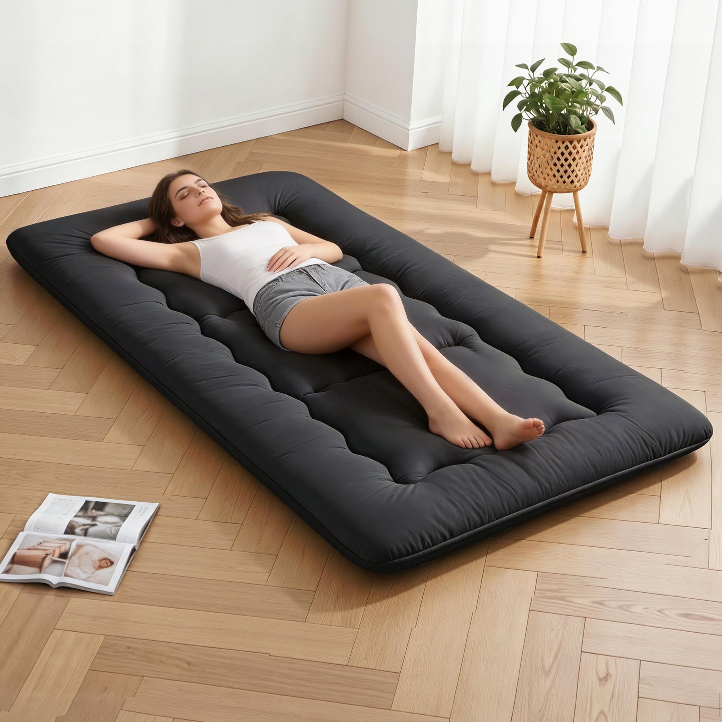 Wulfric 10cm Japanese Floor Mattress Foldable Futon Mattress Washable Cover Straps