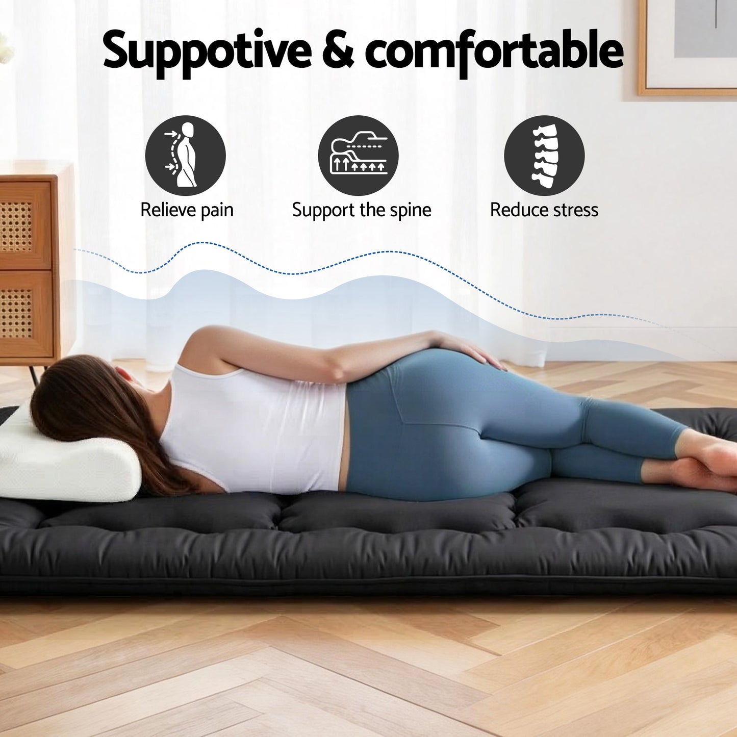 Wulfric 10cm Japanese Floor Mattress Foldable Futon Mattress Washable Cover Straps