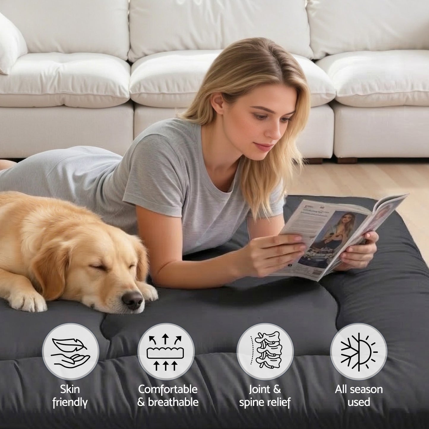 Wulfric 10cm Japanese Floor Mattress Foldable Futon Mattress Washable Cover Straps