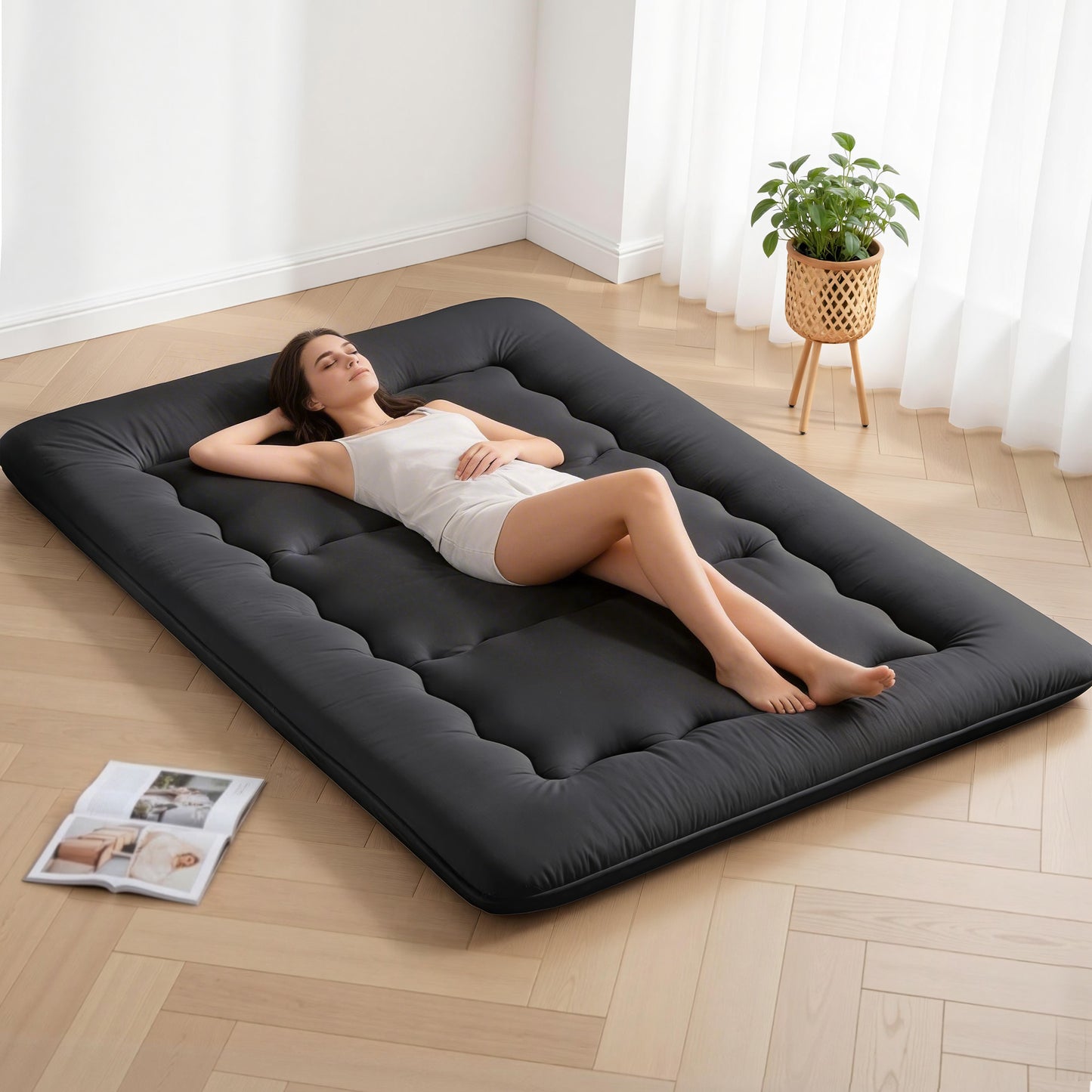 Oisin 10cm Japanese Floor Mattress Foldable Futon Mattress Washable Cover Straps