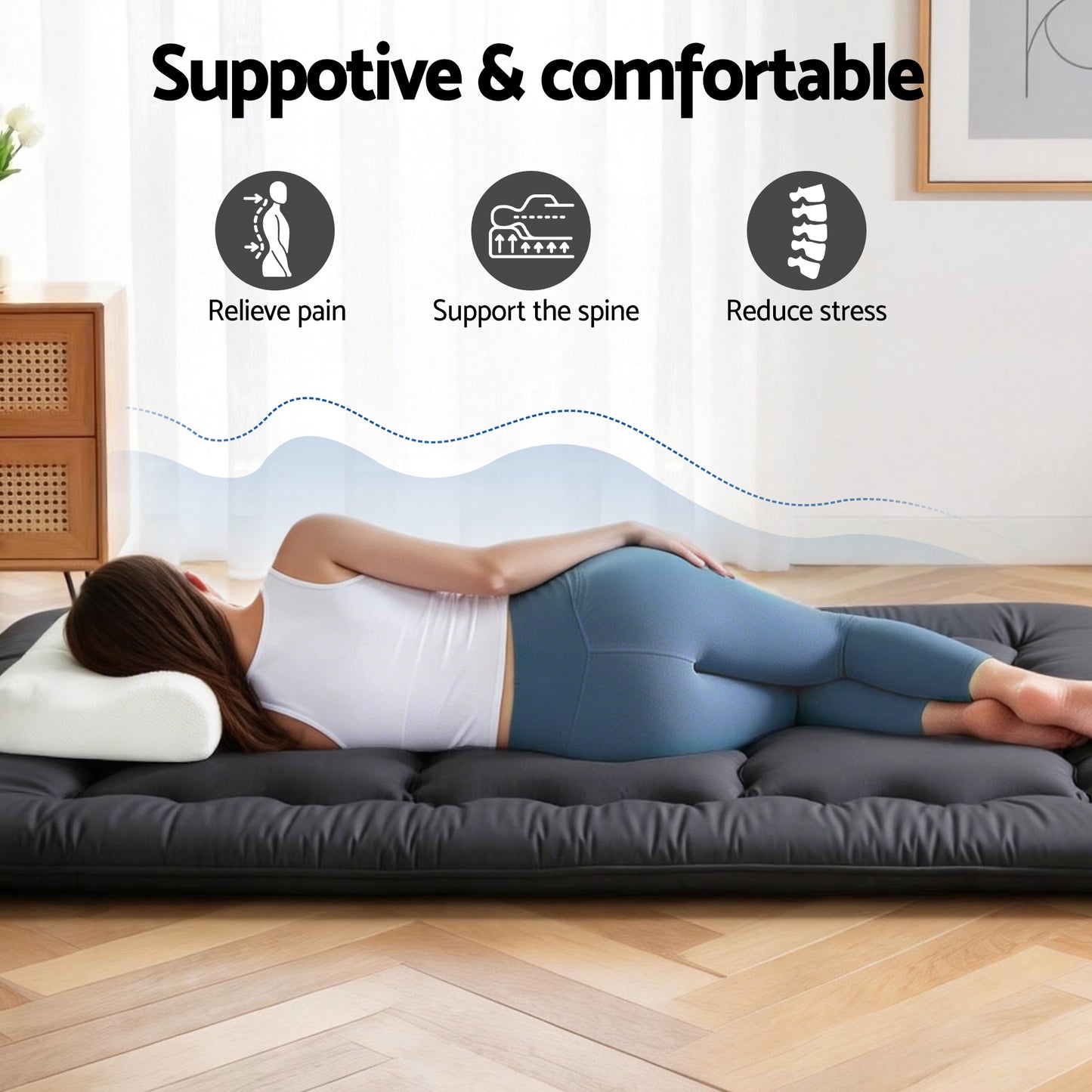 Oisin 10cm Japanese Floor Mattress Foldable Futon Mattress Washable Cover Straps