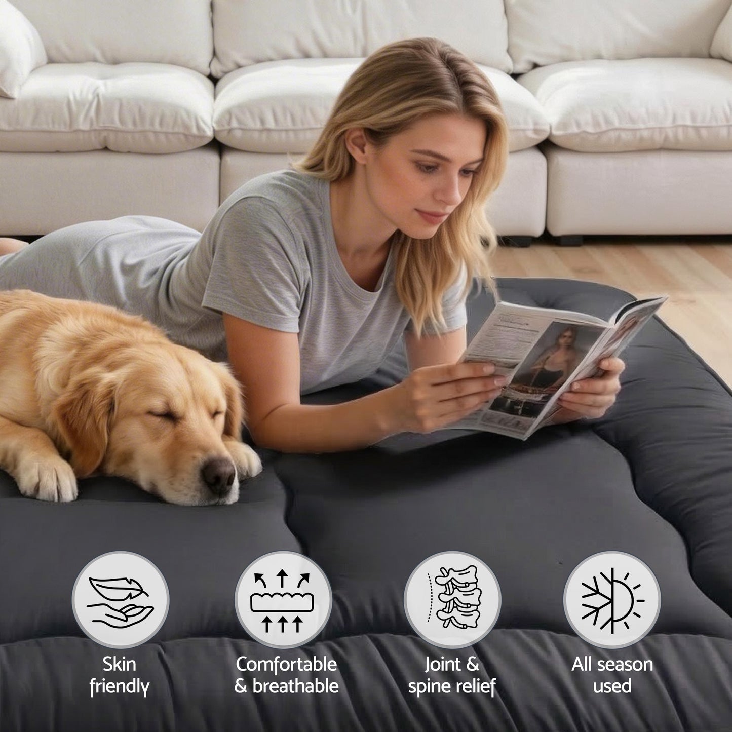 Oisin 10cm Japanese Floor Mattress Foldable Futon Mattress Washable Cover Straps
