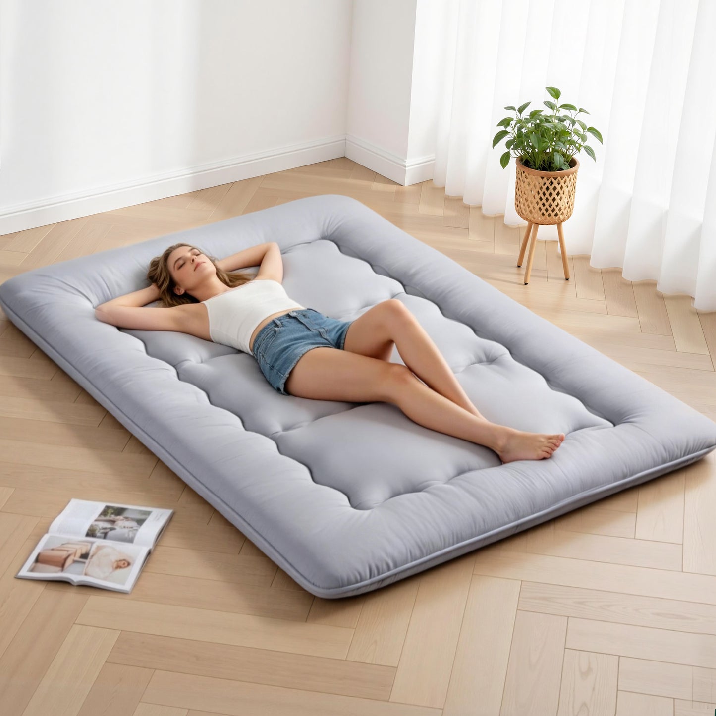 Oisin 10cm Japanese Floor Mattress Foldable Futon Mattress Washable Cover Straps