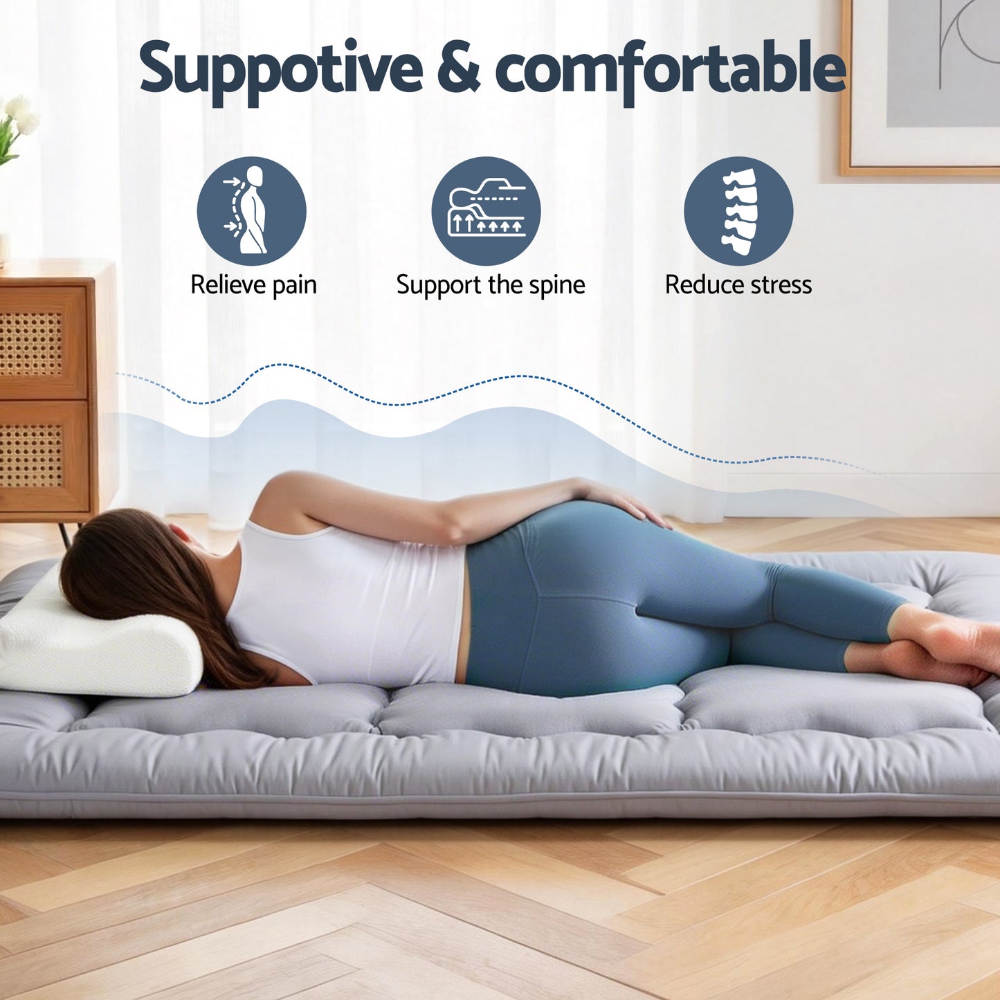 Oisin 10cm Japanese Floor Mattress Foldable Futon Mattress Washable Cover Straps