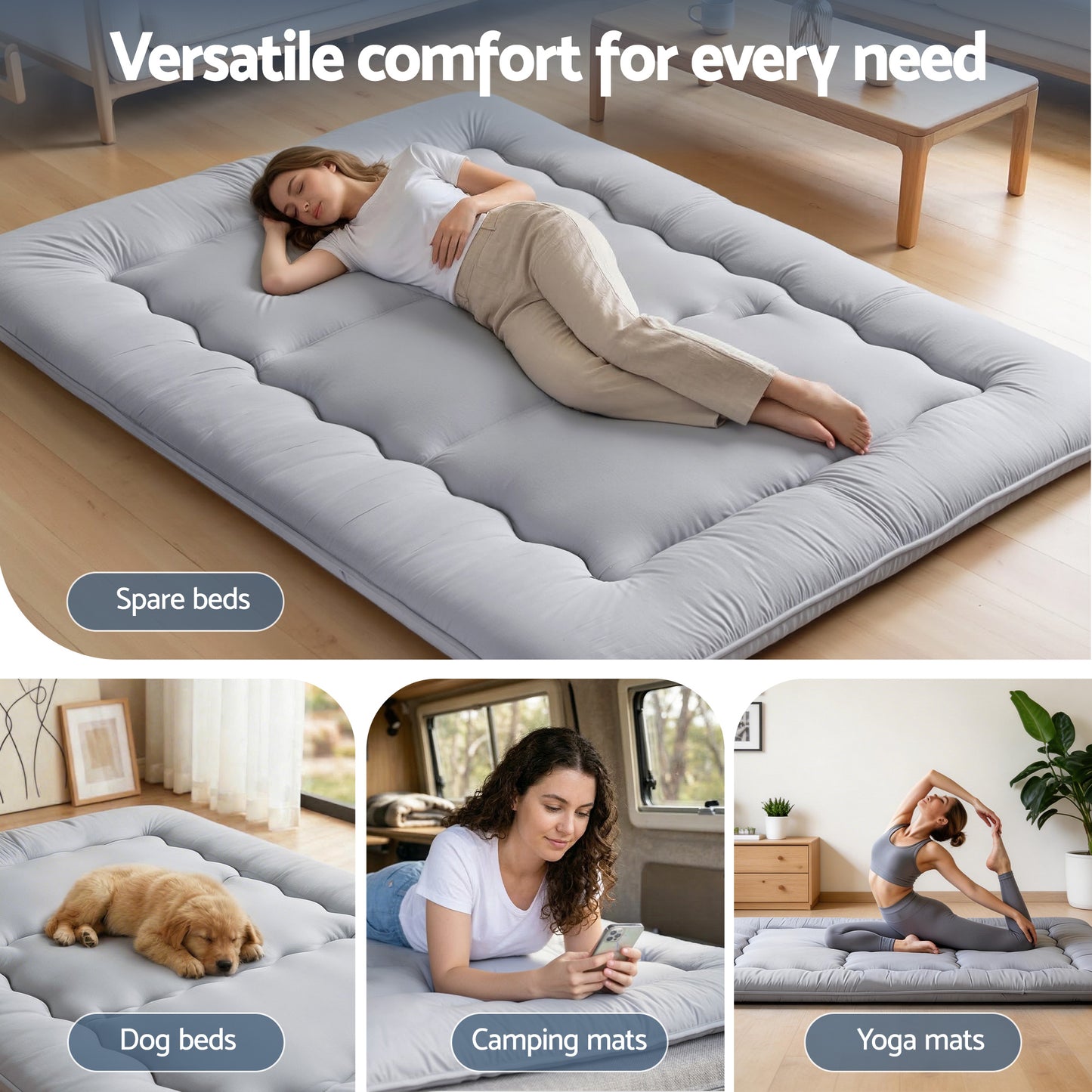 Oisin 10cm Japanese Floor Mattress Foldable Futon Mattress Washable Cover Straps