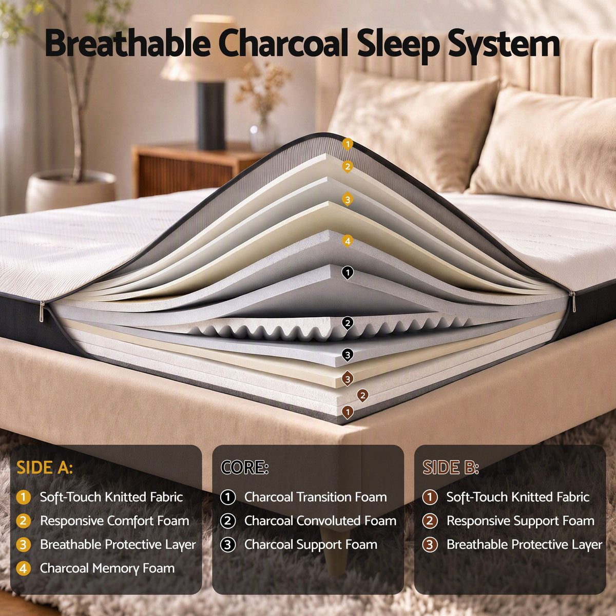 Reverie 18cm Memory Foam Mattress Dual Feel Reversible Charcoal Foam - King