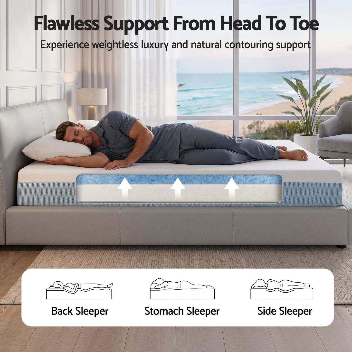 Ortona 22cm Cooling Gel Memory Foam Mattress Medium Firm - Queen